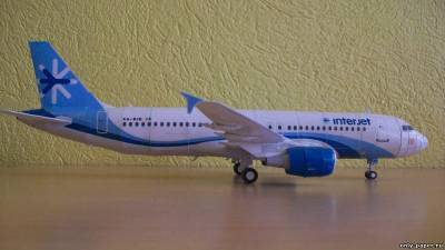 Сборная бумажная модель / scale paper model, papercraft Airbus A-320-214 Interjet [Перекрас Canon] 