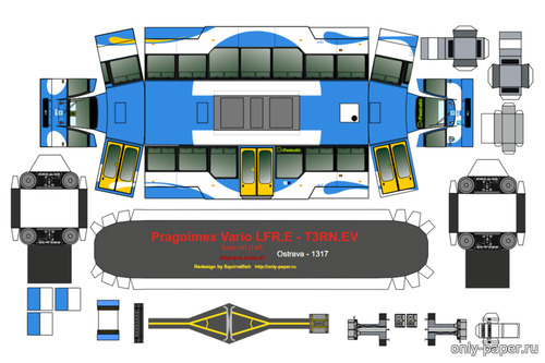 Модель трамвая Pragoimex Vario LF2/LFR.S/LFR.E (T3RN.EV) из бумаги