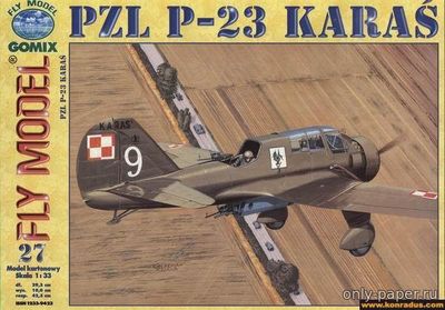 Сборная бумажная модель / scale paper model, papercraft PZL P-23 Karas (Fly Model 027) 