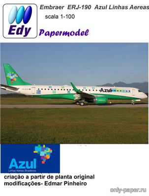 Сборная бумажная модель / scale paper model, papercraft Embraer ERJ-195 Azul eh Verde 