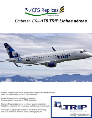 Сборная бумажная модель / scale paper model, papercraft Embraer ERJ-175 TRIP Airlines 