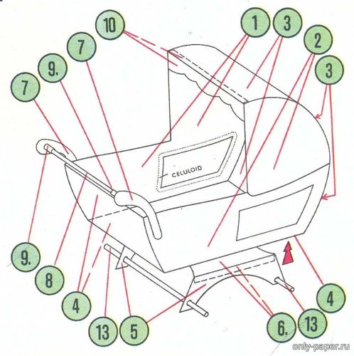 Сборная бумажная модель / scale paper model, papercraft Детская коляска / Kkočárek (ABC 12/1985) 