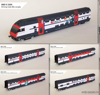 Сборная бумажная модель / scale paper model, papercraft SBB IC 2000 double-deck train (Trainfan M) 