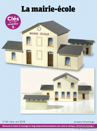 Сборная бумажная модель / scale paper model, papercraft Ратуша / La Mairie-Ecole (Cles pour le train miniature 42 ) 