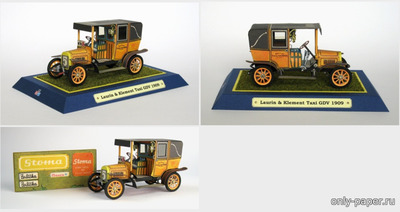 Сборная бумажная модель / scale paper model, papercraft Autoveteran Laurin & Klement 1909 Taxi GDV (ABC 08/1967) 