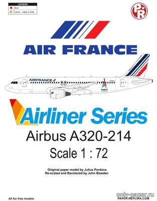 Сборная бумажная модель / scale paper model, papercraft Airbus A320-214 Air France Paris 2024 Olympics Marking (Переработка Paper-Replika) 