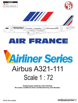 Сборная бумажная модель / scale paper model, papercraft Airbus A321-111 Air France (Переработка Paper-Replika) 