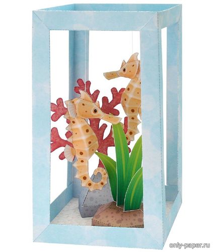 Модель аквариума с морским коньком из бумаги/картона