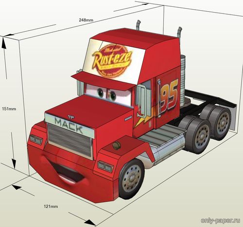 Модель автомобиля Мак из мультфильма «Тачки» из бумаги/картона
