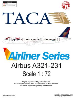 Модель самолета Airbus A321-231 TACA из бумаги/картона
