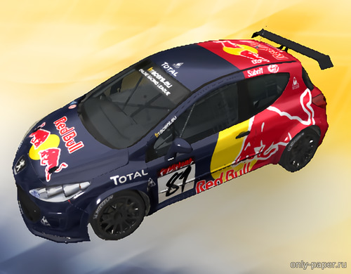 Модель автомобиля Peugeot 308 WRC Red Bull Team из бумаги/картона
