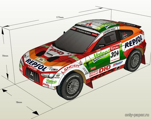 Сборная бумажная модель / scale paper model, papercraft Mitsubishi Racing Lancer MRX09 (Rally Argentina - Chile Dakar 2009) 