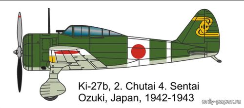 Сборная бумажная модель / scale paper model, papercraft Nakajima Ki-27b 2 Chutai, 4 Sentai, Japan 1942-1943 