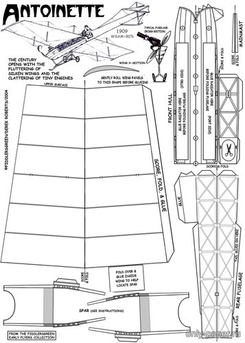 Модель самолета Антуанетт из бумаги/картона