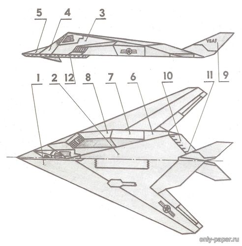 Модель самолета Lockheed F-117a Night Hawk из бумаги/картона