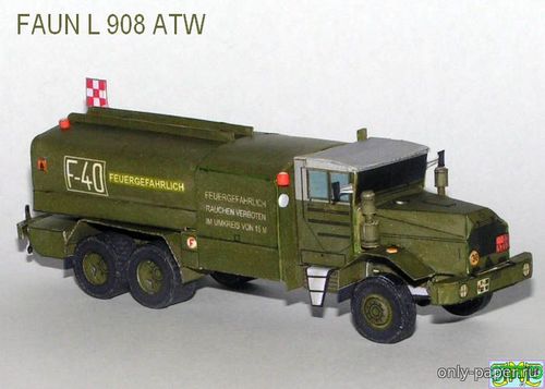 Сборная бумажная модель / scale paper model, papercraft FAUN L908 ATW Fuel tanker (JJM) 