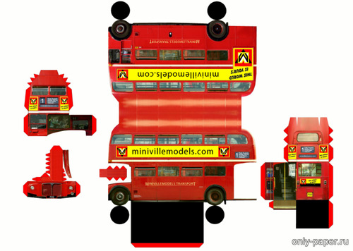 Сборная бумажная модель / scale paper model, papercraft Routemaster Bus (MiniVille Models) 