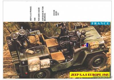 Сборная бумажная модель / scale paper model, papercraft Jeep SAS France (Bretagne) 1945 