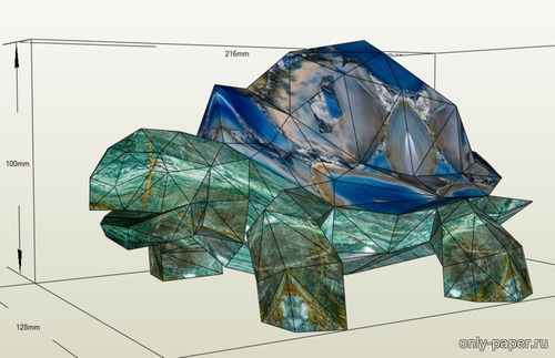 Сборная бумажная модель / scale paper model, papercraft Изумрудная черепашка с панцирем из синего агата 