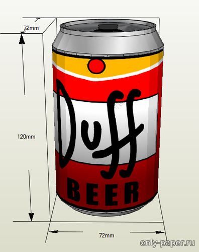 Модель банки пива Duff из бумаги/картона