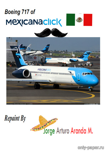 Сборная бумажная модель / scale paper model, papercraft Boeing 717 Mexicana (Henry Yuen - Jorge Arturo Aranda M.) 