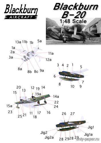 Сборная бумажная модель / scale paper model, papercraft Blackburn B-20 (Pilsworth) 