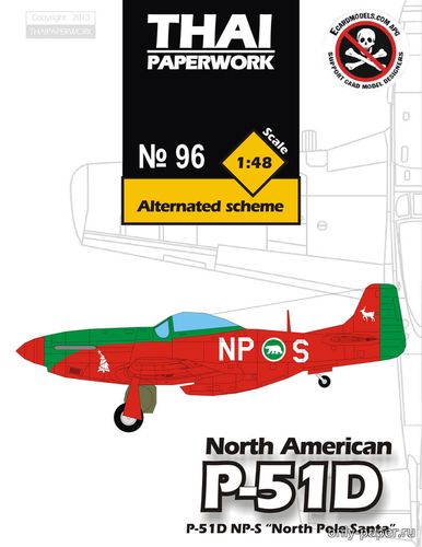 Сборная бумажная модель / scale paper model, papercraft P-51D Mustang NP-S "North Pole Santa" (перекрас Thai Paperwork 96) 