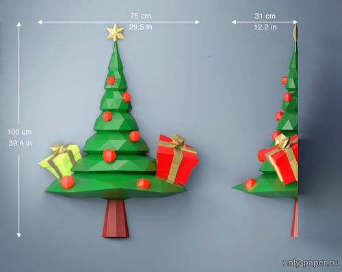 Сборная бумажная модель / scale paper model, papercraft Новогодняя елка на стену / Christmas Tree 