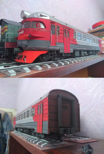 Головной вагон электропоезда переменного тока ЭР9ПК-180 в корпоративной схеме окраски Российских железных дорог
