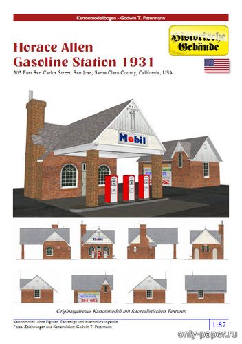 Сборная бумажная модель / scale paper model, papercraft Horace Allen Gasoline Station 1931 