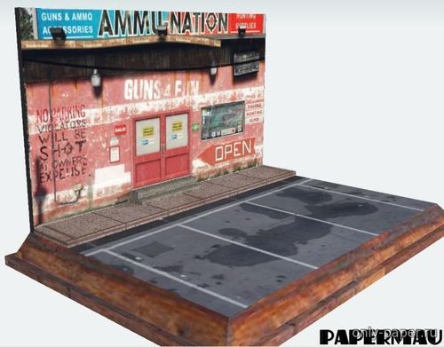 Сборная бумажная модель / scale paper model, papercraft GTA V - Ammu-Nation Gun Shop Stand 