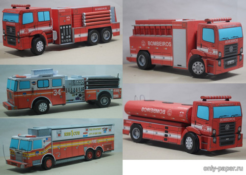Модель пожарной машины из бумаги/картона