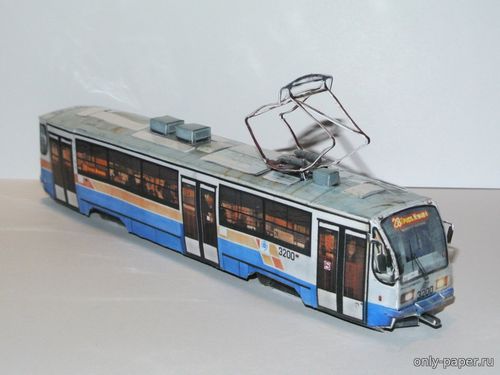 Сборная бумажная модель / scale paper model, papercraft Трамвай 71-405-08 СПЕКТР в заводской окраске №3200 (Mungojerrie) 