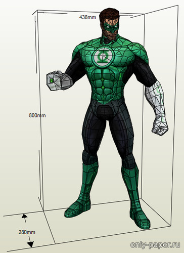 Модель фигуры «Зеленого Фонаря» из бумаги/картона