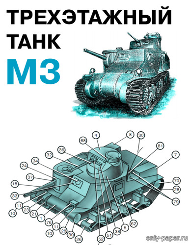 Модель танка M3 General Lee из бумаги/картона