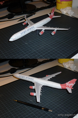 Модель самолета Airbus A340-600 Virgin Atlantic из бумаги/картона