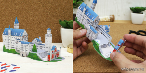 Модель замка Нойшванштайн из бумаги/картона