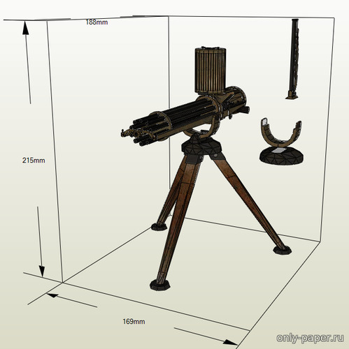 Модель пулемета Гатлинга из бумаги/картона