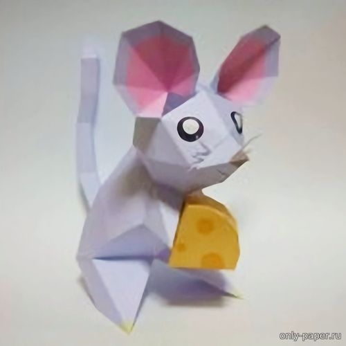 Сборная бумажная модель / scale paper model, papercraft Мышка с кусочком сыра 