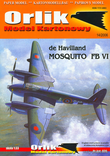 Сборная бумажная модель / scale paper model, papercraft De Havilland Mosquito FB VI (Orlik 036) 