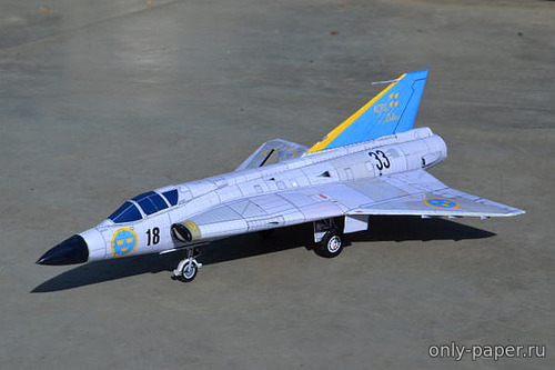 Сборная бумажная модель / scale paper model, papercraft Saab J.35 Draken 