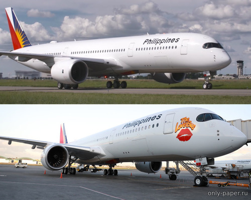 Сборная бумажная модель / scale paper model, papercraft Airbus A350-900 Philippine Airlines & Philippine Airlines "Love Bus" 