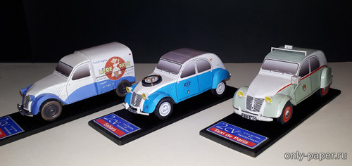 Сборная бумажная модель / scale paper model, papercraft Citroen 2CV collection Vol.1: 2CV Taxi de Paris, 2CV Sahara ORTF, 2CV Mere Picon 