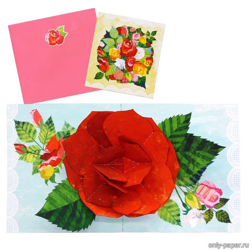 Сборная бумажная модель / scale paper model, papercraft Открытка с розой / Rose Pop-up Card (Canon) 