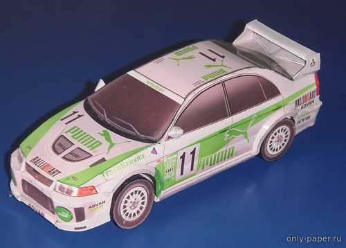 Сборная бумажная модель / scale paper model, papercraft Mitsubishi Lancer Evo V - Rally Super Taikyu Series Japan #11 (Перекрас Vimos 01) 