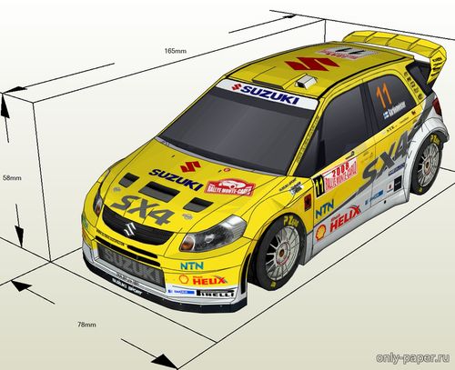 Сборная бумажная модель / scale paper model, papercraft Suzuki SX4 WRC (Rally Monte Carlo 2008) 