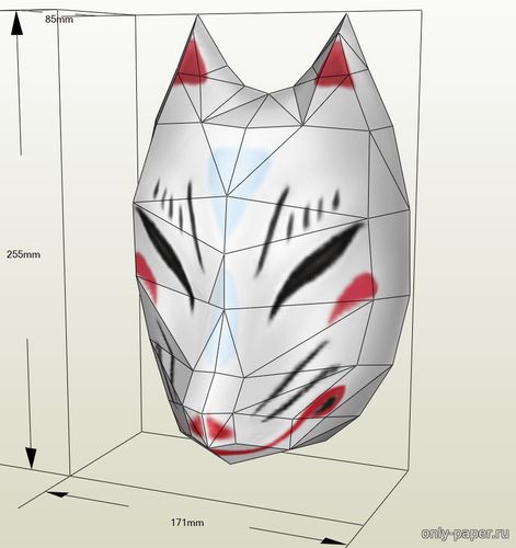 Модель маски Кицунэ Мику Хацунэ из бумаги/картона