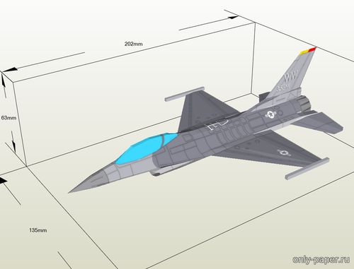 Модель самолета General Dynamics F-16 Fighting Falcon из бумаги/картон