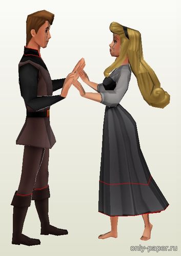Модель фигуры принцессы Авроры и принца Филиппа из бумаги/картона