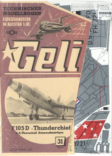 Сборная бумажная модель / scale paper model, papercraft F-105D Thunderchief (Geli 031) 